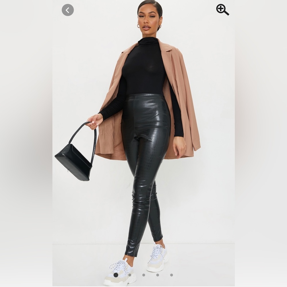 Black Croc Faux Leather Pants